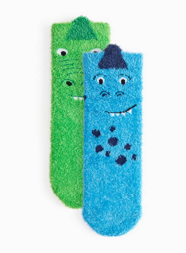 Green & Blue Fluffy Dragon Socks 2-Pack 12.5-3.5